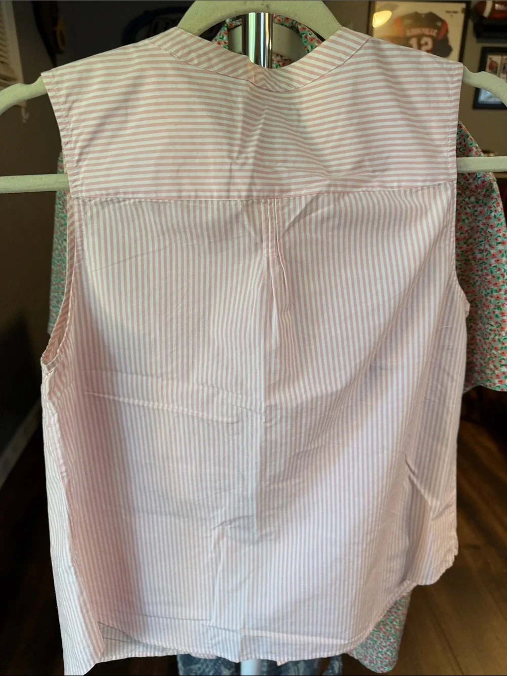 J. Crew Womens Pink and White Striped Ruffle-Front Sleeveless Dress